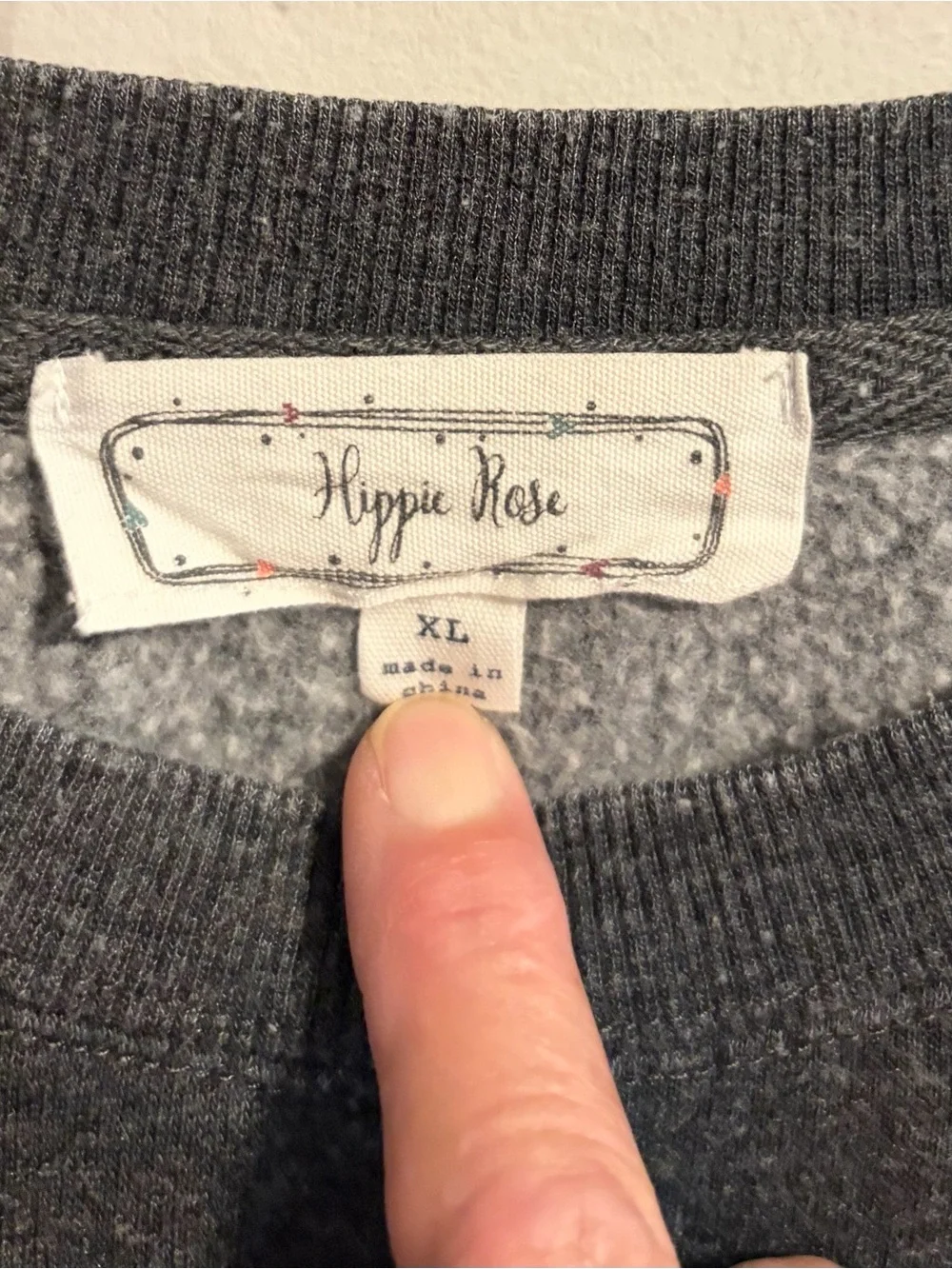 Hippie Rose Washed Crewneck Sweatshirt in Charcoal Gray crop